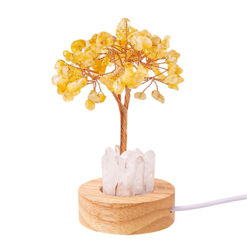 Citrine Chip Tree on Wooden Base 5.70 in