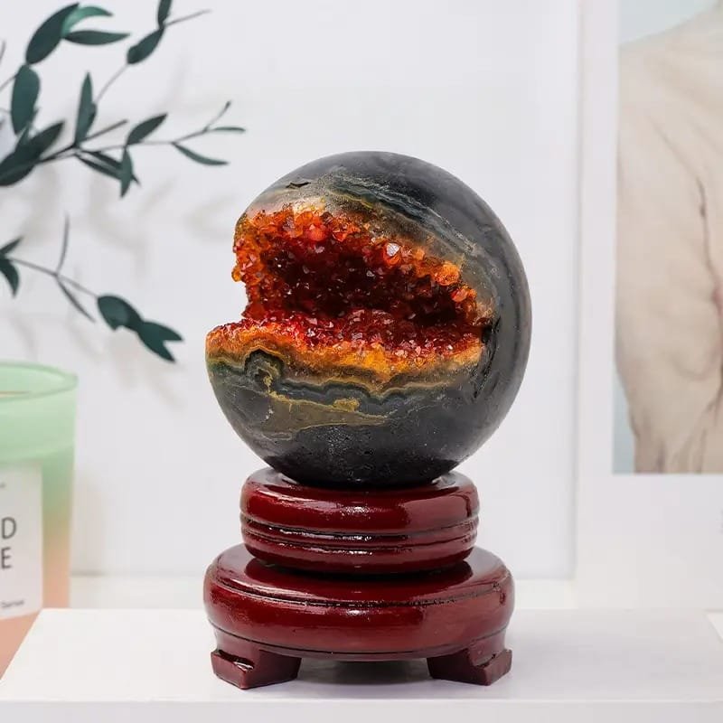 4 Sizes of Citrine Sphere Ball Geode Crystal Wholesale - 3.15-3.35 in(8-8.5 cm)