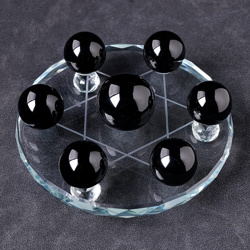 5 Sizes of Black Obsidian Seven-Star Crystal Grid Wholesale