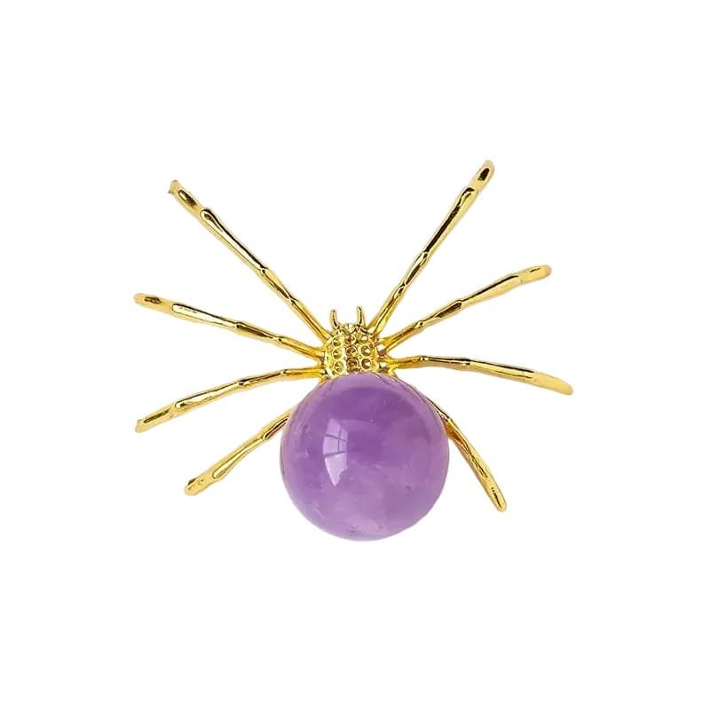 Natural Amethyst Bead Gold Spider Brooch Ornament Wholesale