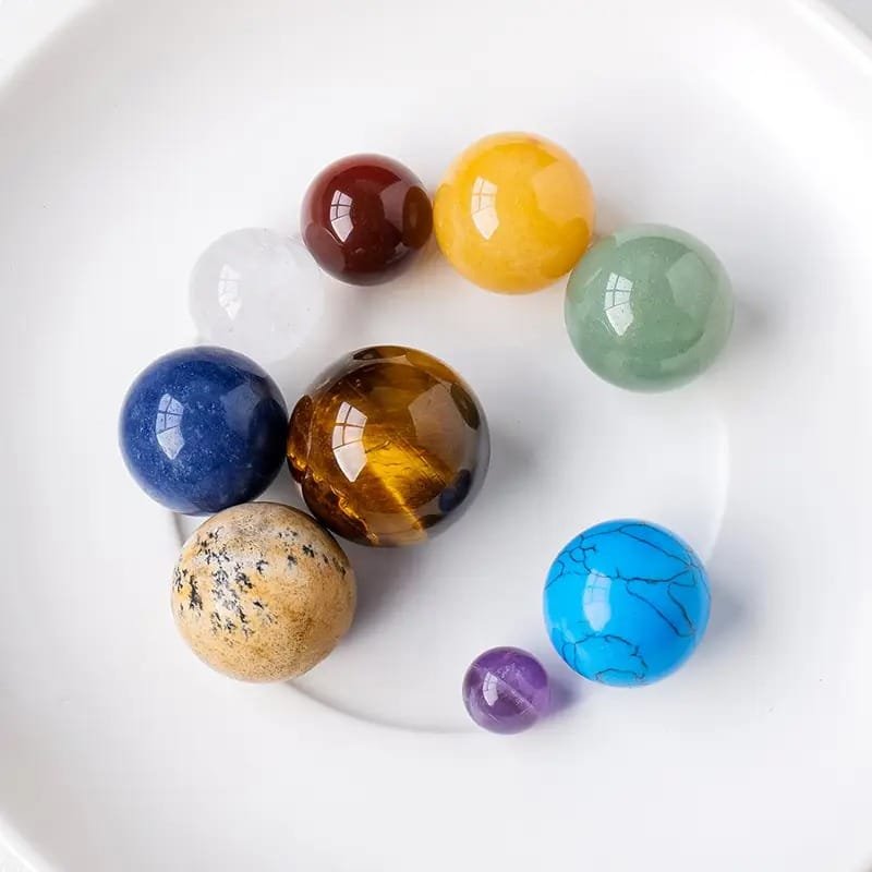Natural Solar System Nine Planets Crystal Sphere Set in Wooden Box Wholesale - 1