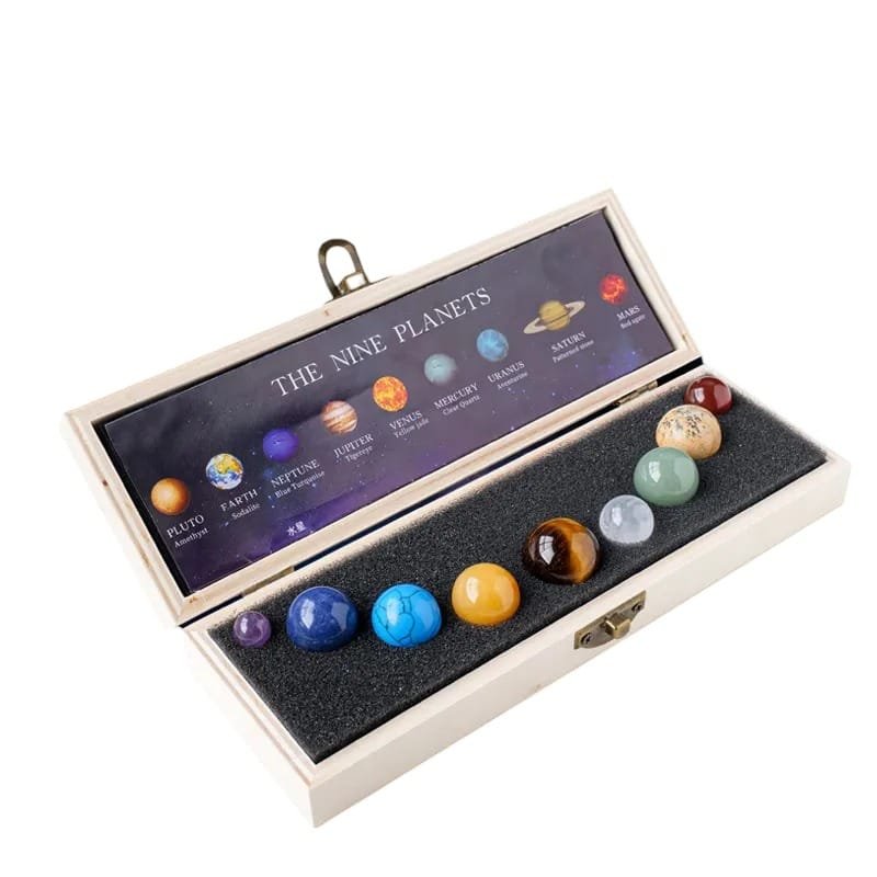 Natural Solar System Nine Planets Crystal Sphere Set in Wooden Box Wholesale - 2