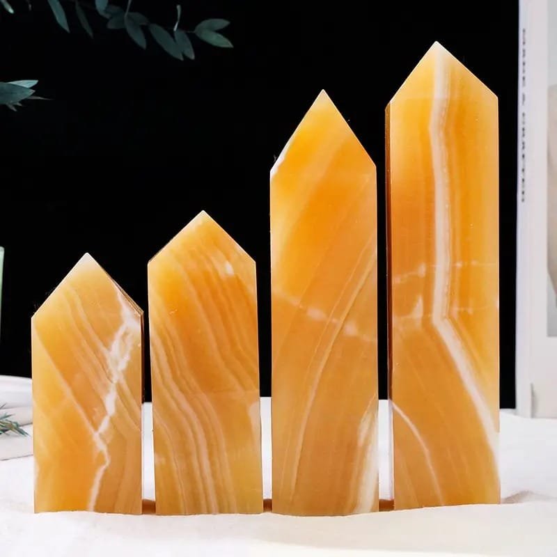 10 Sizes of Yellow Calcite 4-Sided Crystal Tower Wholesale