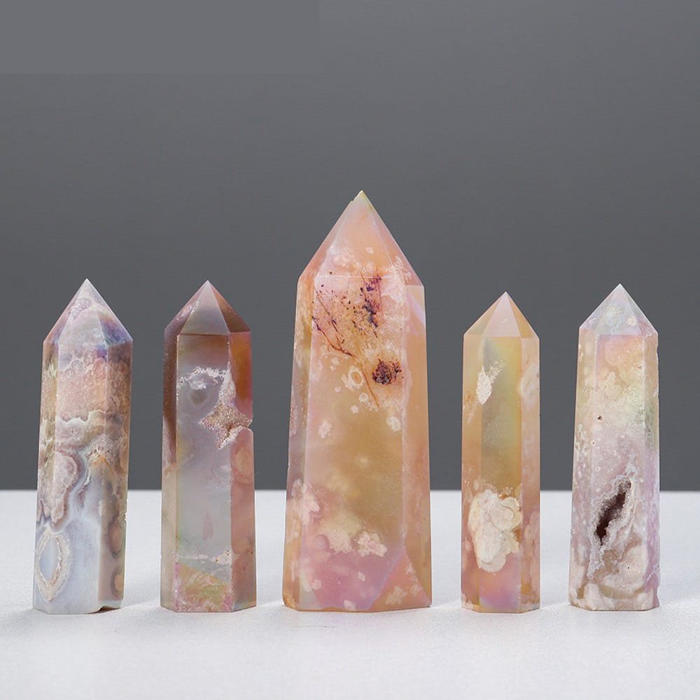 1 kg (2.2 lb) Aura Flower Agate Hexagonal Crystal Tower Wholesale
