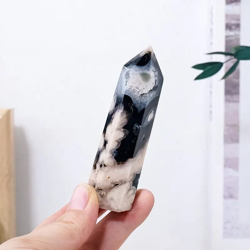 2 Sizes of Black Sakura Agate Crystal Tower Wholesale