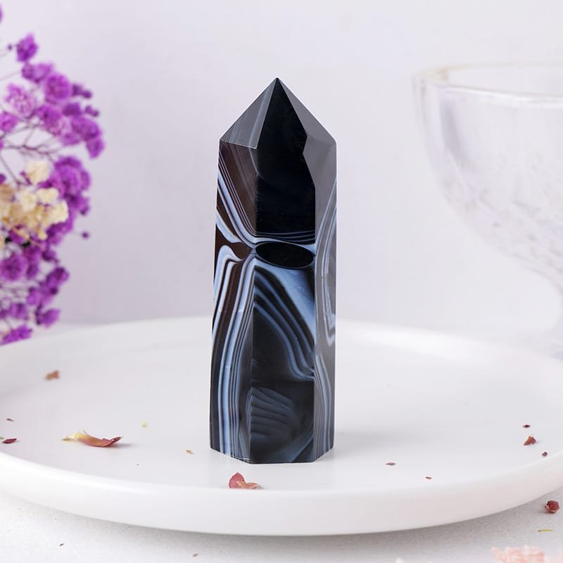 2 Sizes of Natural Black Agate Crystal Tower Wholesale