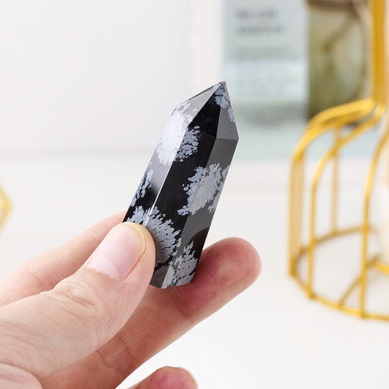 2 Sizes of Snowflake Black Obsidian Crystal Tower