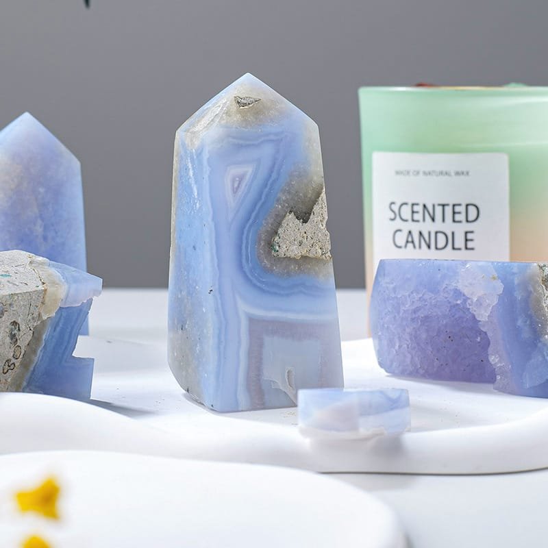 Natural Blue Lace Agate Crystal Tower Wholesale