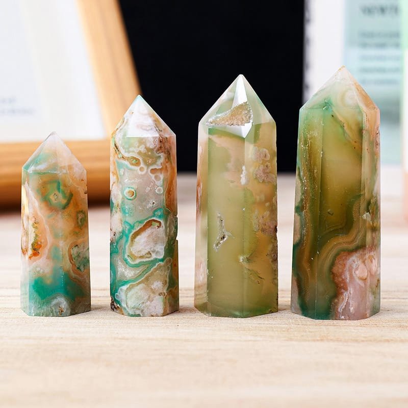 3 Szies of Green Flower Agate Crystal Tower Wholesale