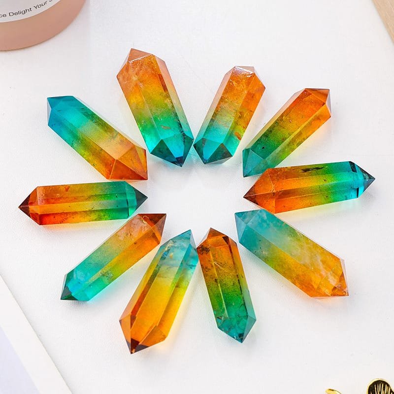 4 Sizes of Colorful Aura Quartz Double-Terminated Crystal Point Wholesale