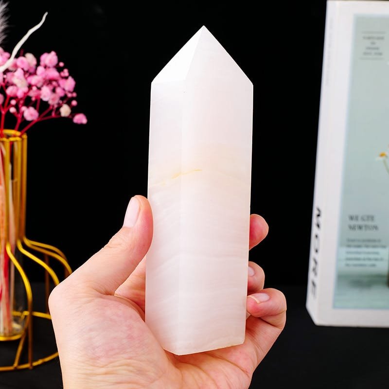 4 Sizes of Pink Calcite 4-Sided Crystal Tower Wholesale