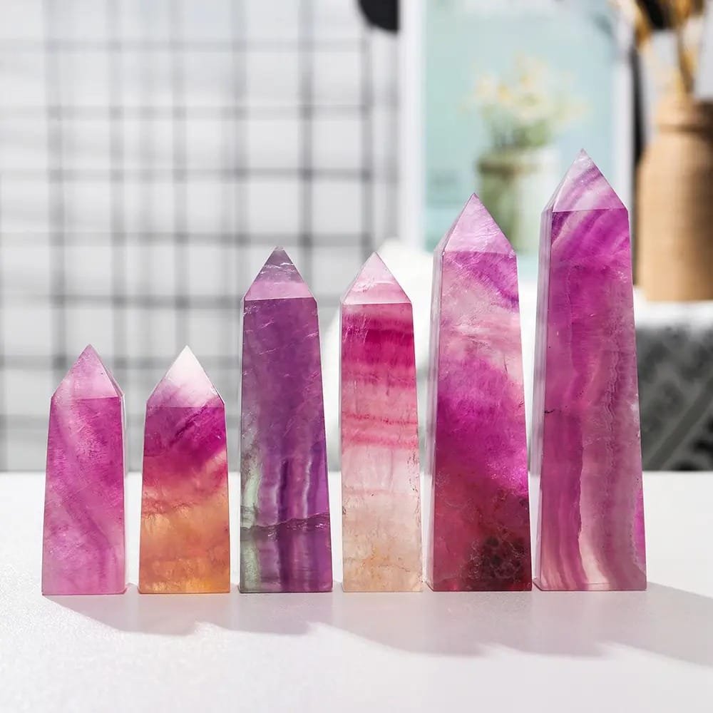 4 Sizes of Purple Fluorite 4-sided Crystal Tower Wholesale