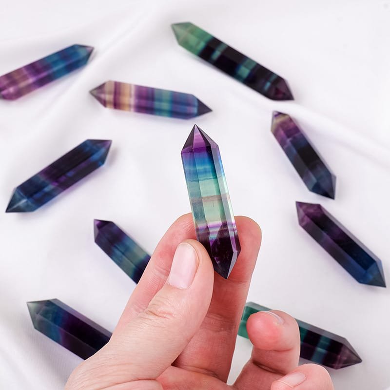 5 Sizes of Colorful Fluorite Double-Terminated Crystal Point Wholesale