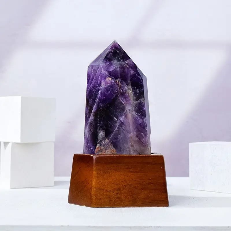 Purple Amethyst Crystal Tower with Wooden Base Wholesale