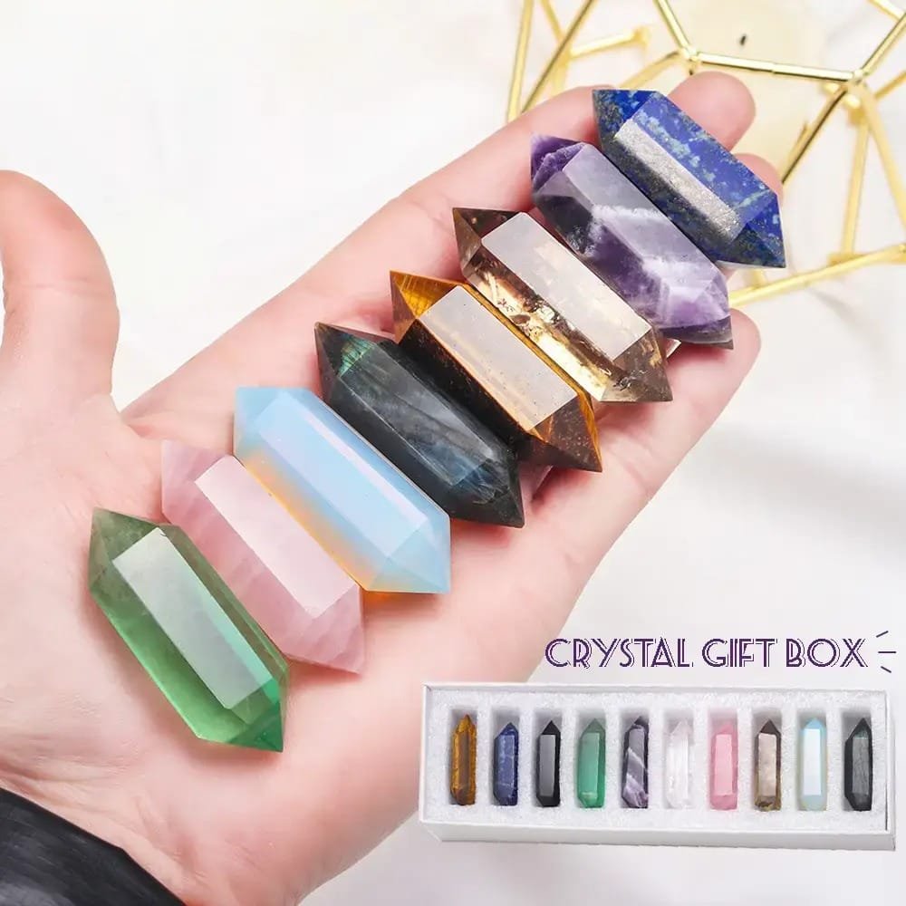 Natural Mixed Crystal Double Terminated Point Gift Box Set Wholesale - 1