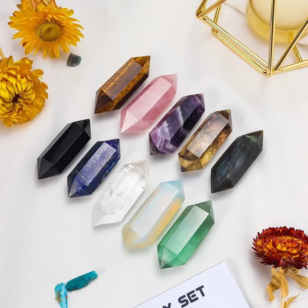 Natural Mixed Crystal Double Terminated Point Gift Box Set Wholesale - 3