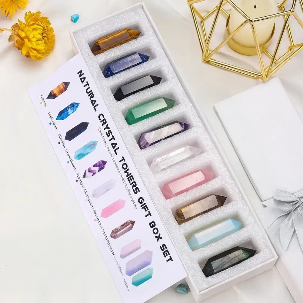 Natural Mixed Crystal Double Terminated Point Gift Box Set Wholesale