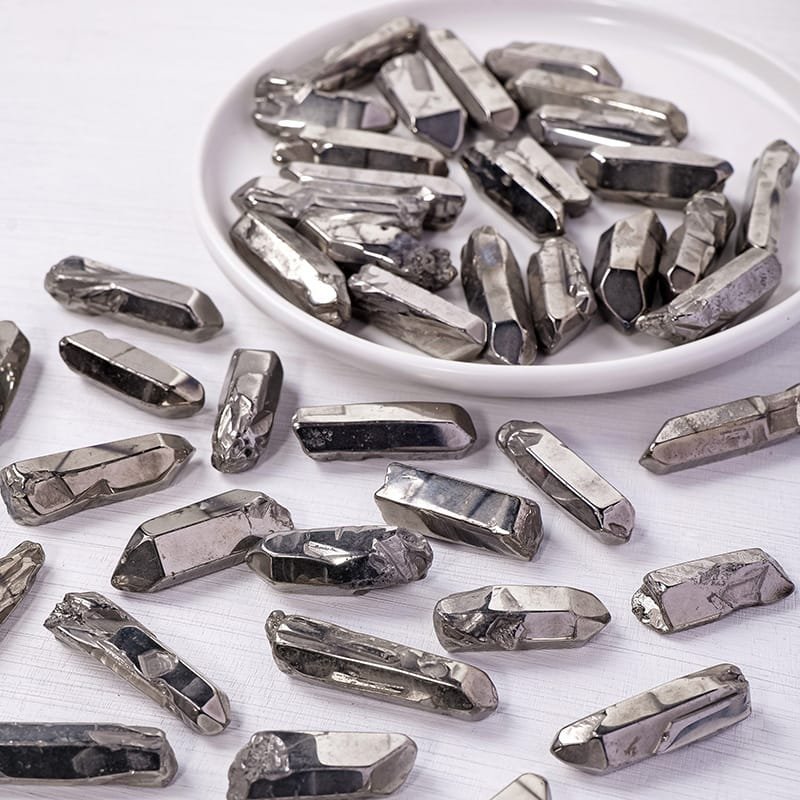 1.10 lb (0.5 kg) Electroplated Silver Aura Quartz Double Terminated Point Wholesale 1.57 in (4 cm) - 2
