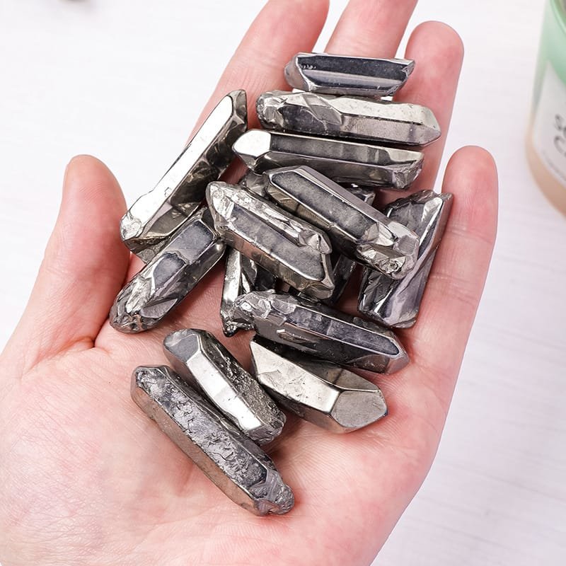 1.10 lb (0.5 kg) Electroplated Silver Aura Quartz Double Terminated Point Wholesale 1.57 in (4 cm)