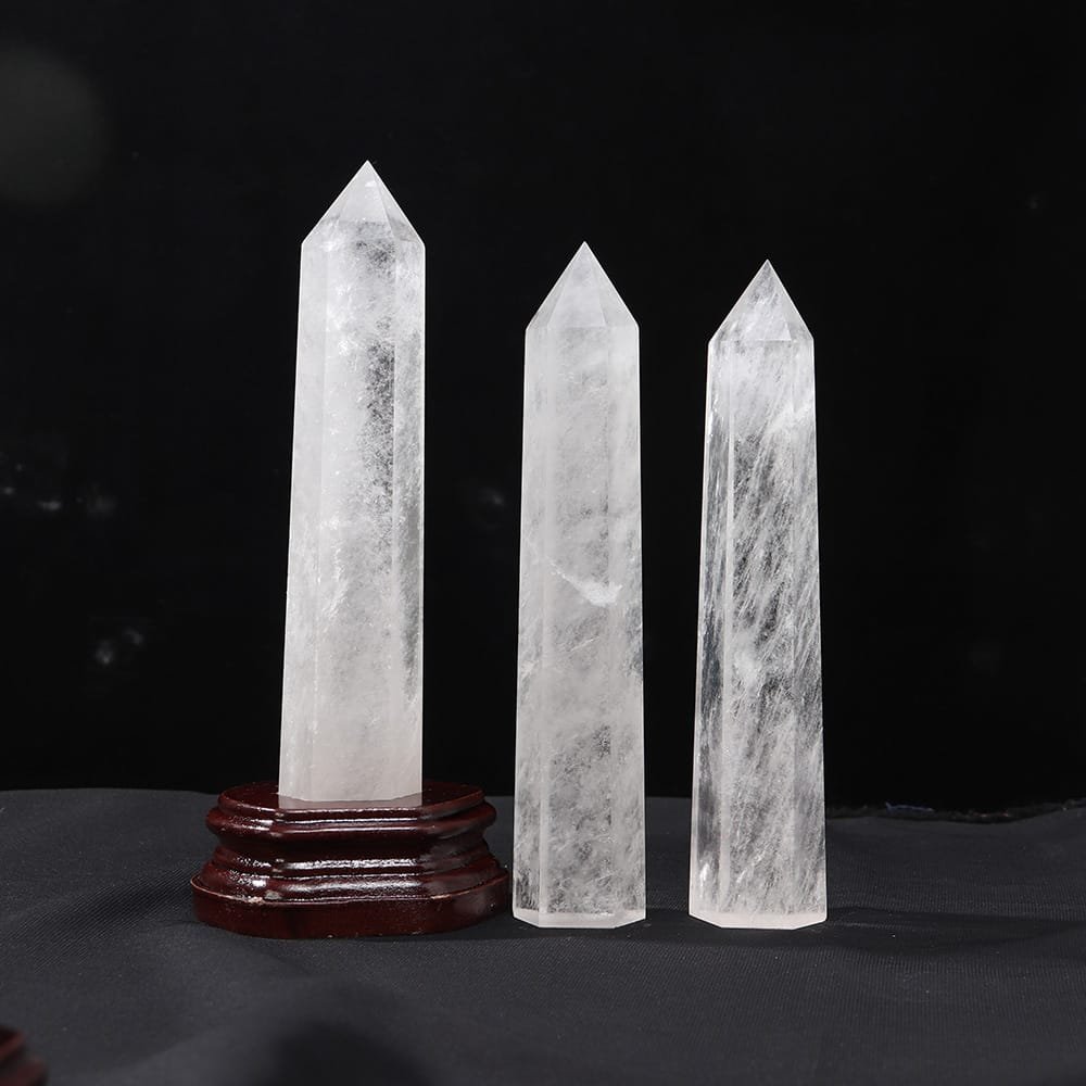 Natural Clear Quartz Point with Wooden Base Wholesale 7.87-8.66 in (20-22 cm) - 1