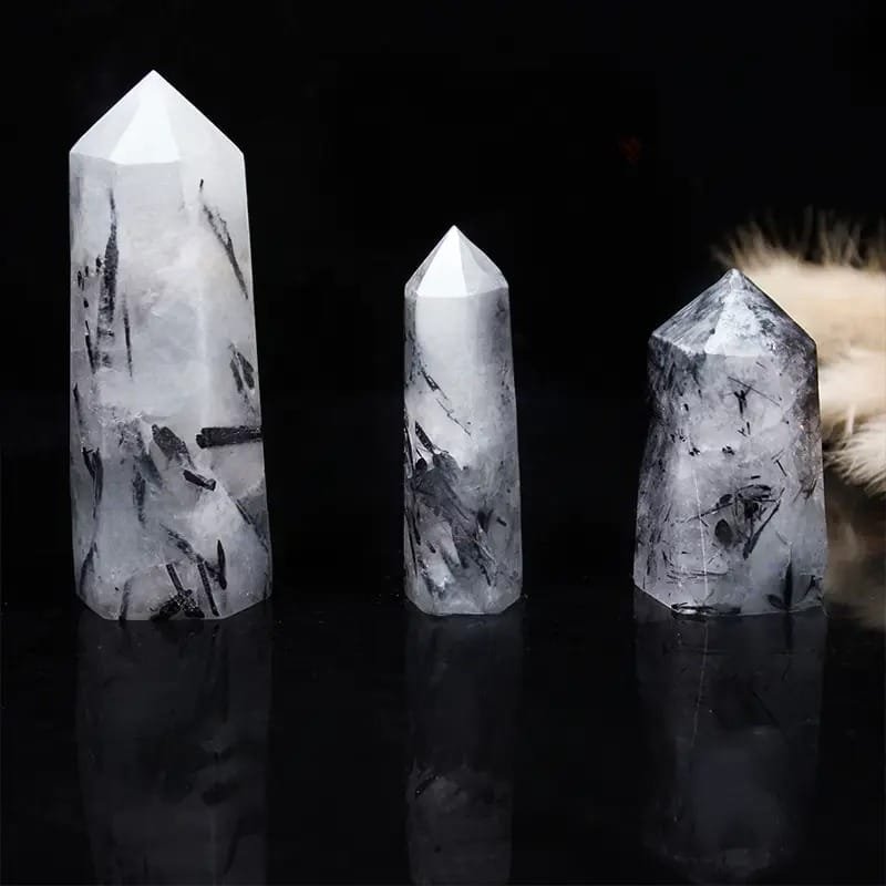 6 Sizes of Black Rutilated Quartz Crystal Tower Bulk
