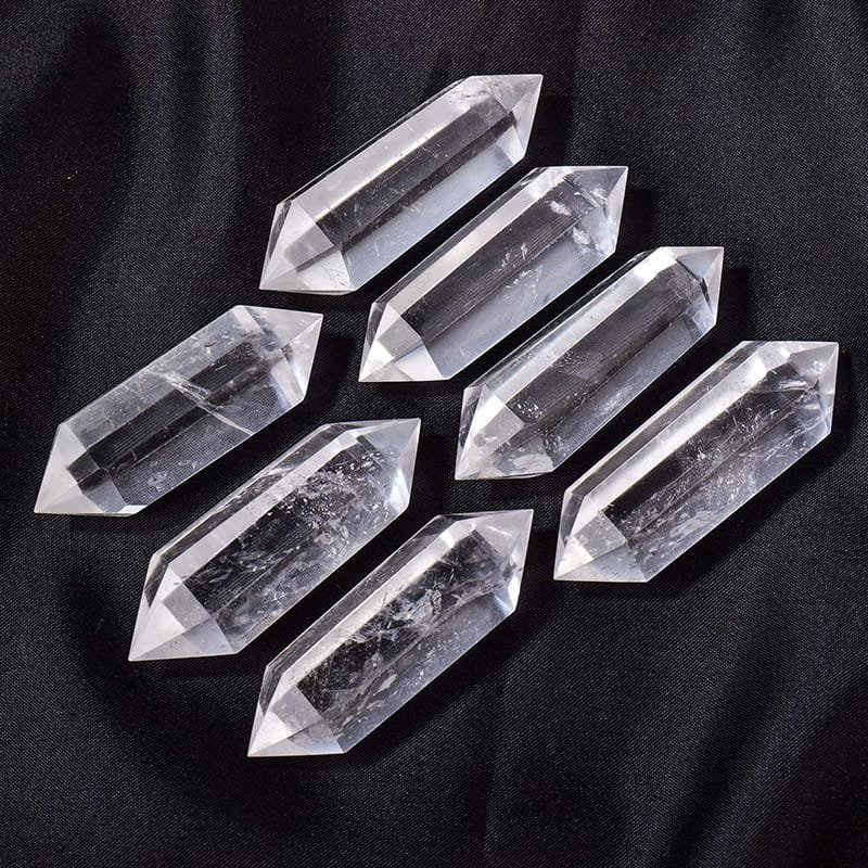 7 Sizes Of Natural Clear Quartz Hexagonal Double-Terminated Crystal Point Wholesale