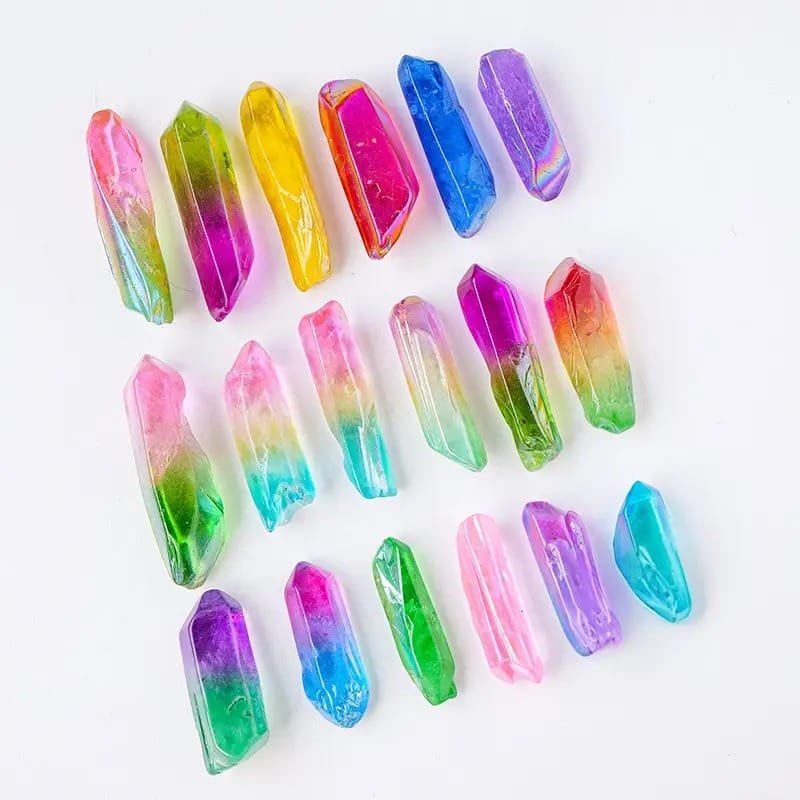 1.10 lb (0.5 kg) Electroplated Rainbow Aura Clear Quartz Double Terminated Points Wholesale 1.18-2.36 in (3-6 cm) - 1