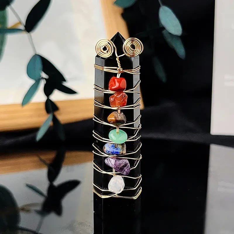 Obsidian Wire Wrapped Chakra Tower 2.76 in