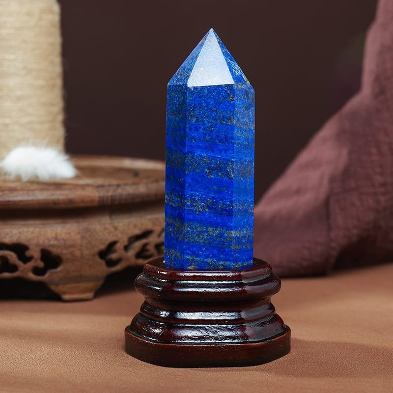Lapis Lazuli Tower on Wooden Base 4.92 in