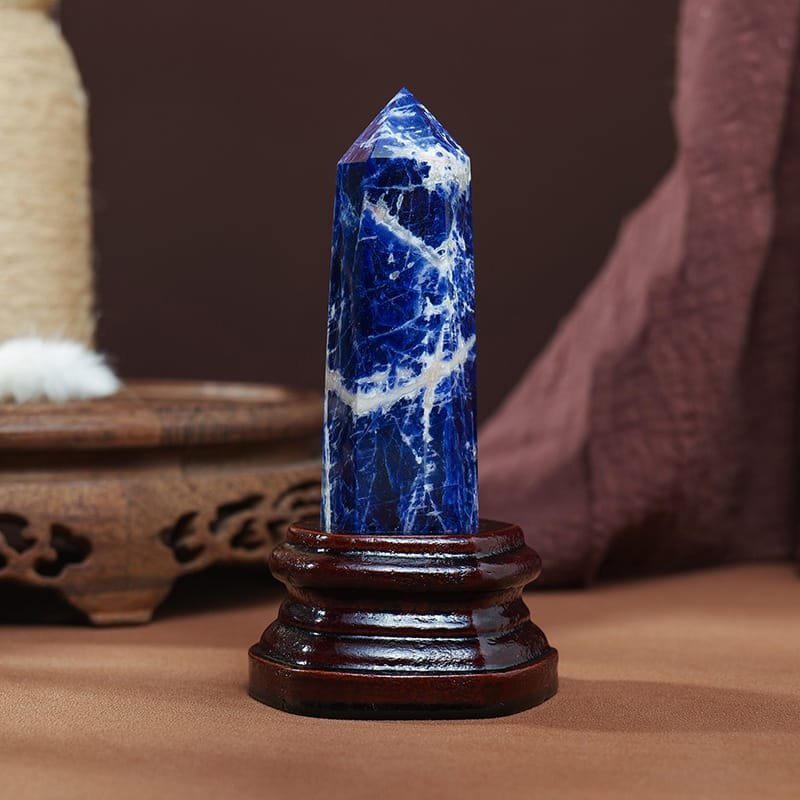 Sodalite Tower on Wooden Base 4.92 in