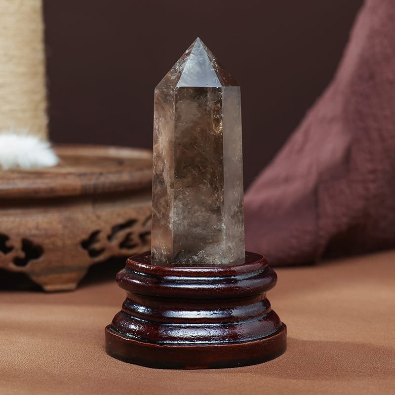 Smoky Quartz Tower on Wooden Base 4.92 in