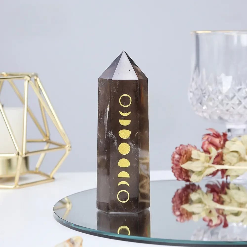 Smoky Quartz Moon Phase Tower 3.94 in Bulk