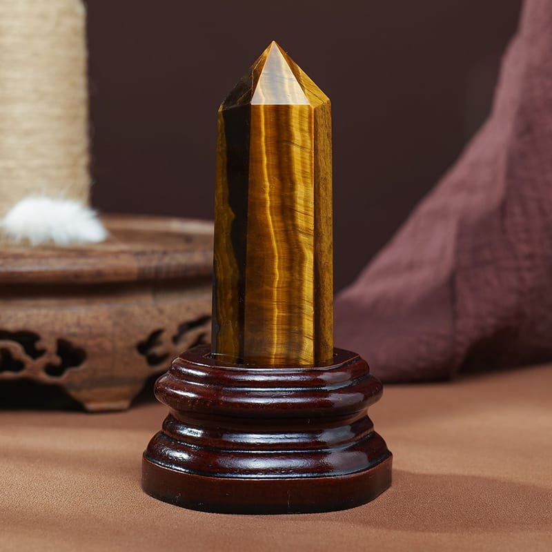 Tiger's Eye Tower on Wooden Base 4.92 in
