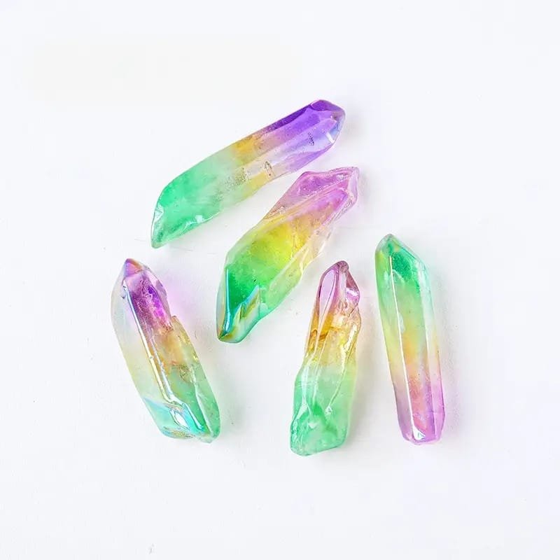 1.10 lb (0.5 kg) Electroplated Rainbow Aura Clear Quartz Double Terminated Points Wholesale 1.18-2.36 in (3-6 cm) - 2