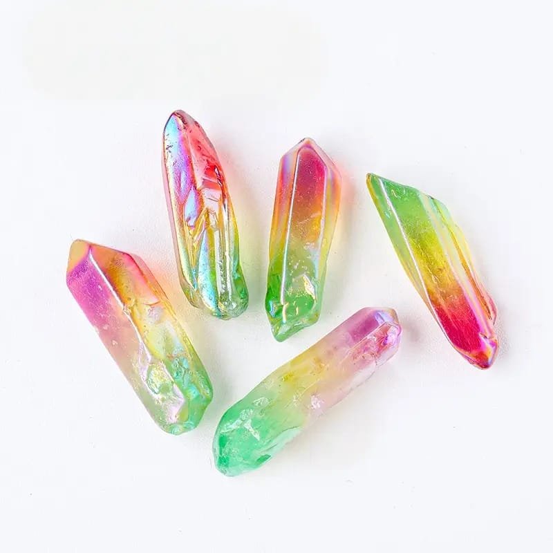 1.10 lb (0.5 kg) Electroplated Rainbow Aura Clear Quartz Double Terminated Points Wholesale 1.18-2.36 in (3-6 cm) - 3