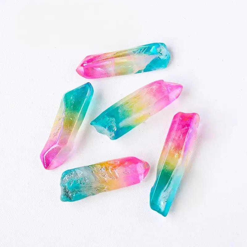 1.10 lb (0.5 kg) Electroplated Rainbow Aura Clear Quartz Double Terminated Points Wholesale 1.18-2.36 in (3-6 cm) - 5