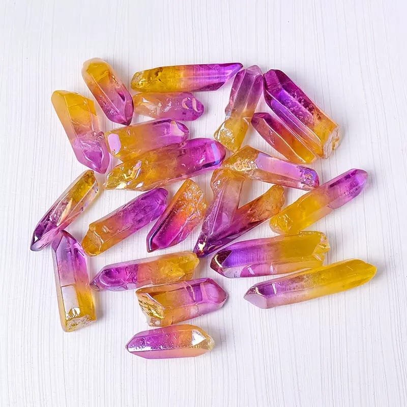 1.10 lb (0.5 kg) Electroplated Rainbow Aura Clear Quartz Double Terminated Points Wholesale 1.18-2.36 in (3-6 cm) - 6
