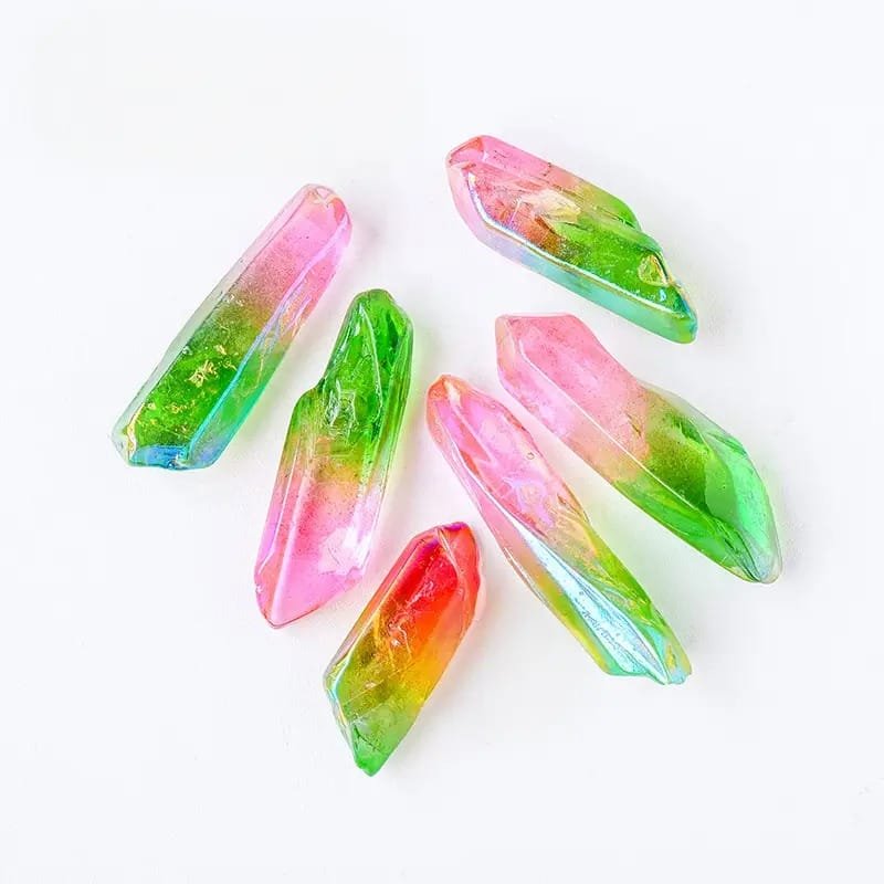 1.10 lb (0.5 kg) Electroplated Rainbow Aura Clear Quartz Double Terminated Points Wholesale 1.18-2.36 in (3-6 cm) - 7