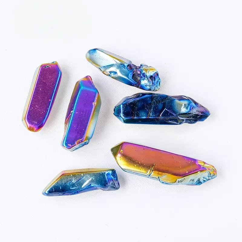 1.10 lb (0.5 kg) Electroplated Rainbow Aura Clear Quartz Double Terminated Points Wholesale 1.18-2.36 in (3-6 cm) - 8