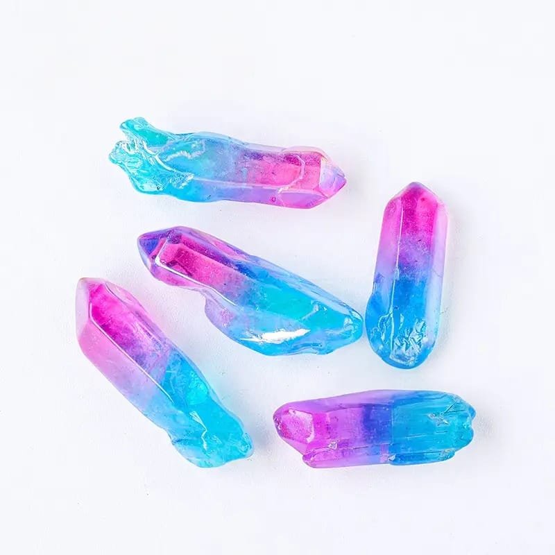 1.10 lb (0.5 kg) Electroplated Rainbow Aura Clear Quartz Double Terminated Points Wholesale 1.18-2.36 in (3-6 cm) - 9
