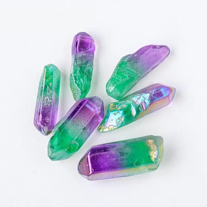 1.10 lb (0.5 kg) Electroplated Rainbow Aura Clear Quartz Double Terminated Points Wholesale 1.18-2.36 in (3-6 cm) - 10