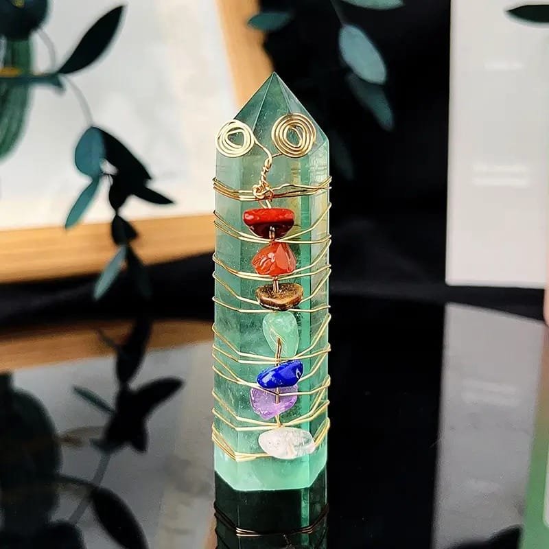 Fluorite Wire Wrapped Chakra Tower 2.76 in