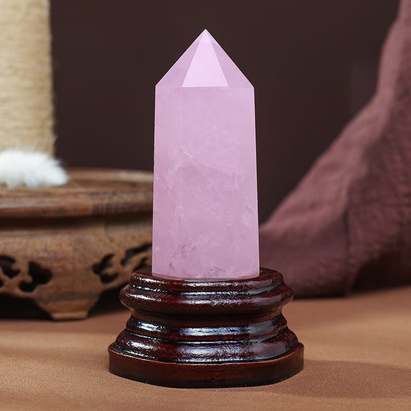 Rose Quartz Tower on Wooden Base 4.92 in