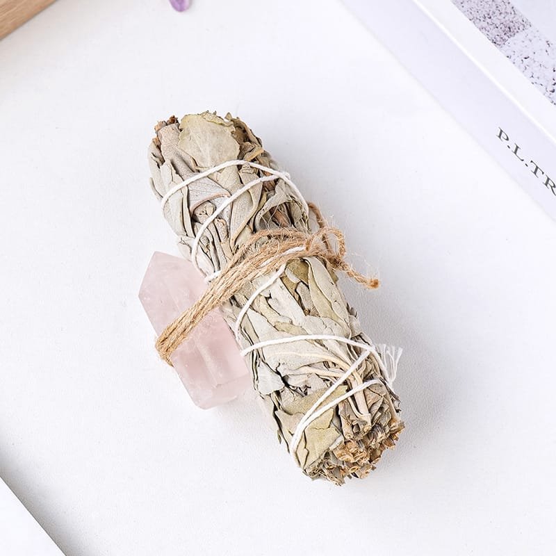 Rose Quartz Tower with White Sage 4.33 in Bulk