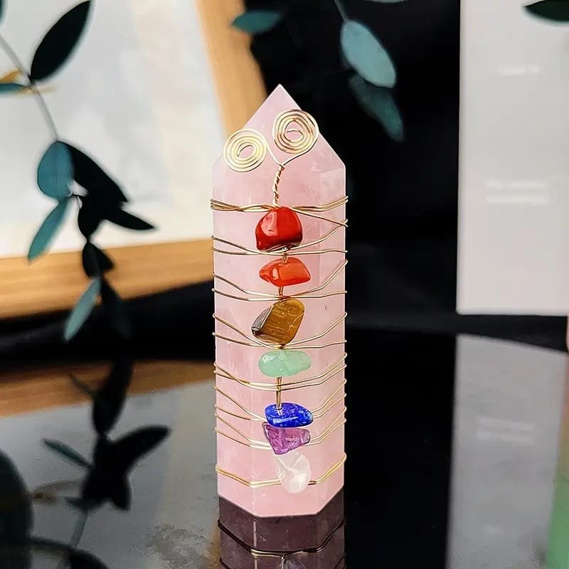 Rose Quartz Wire Wrapped Chakra Tower 2.76 in