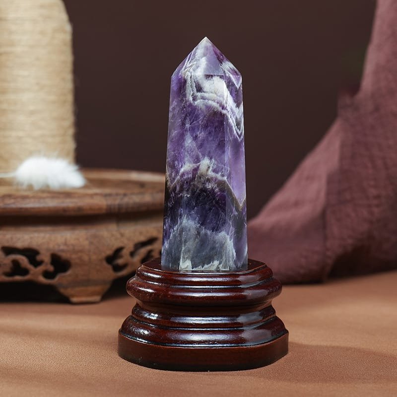 Amethyst Tower on Wooden Base 4.92 in
