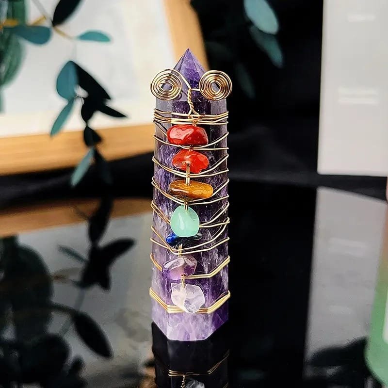 Amethyst Wire Wrapped Chakra Tower 2.76 in