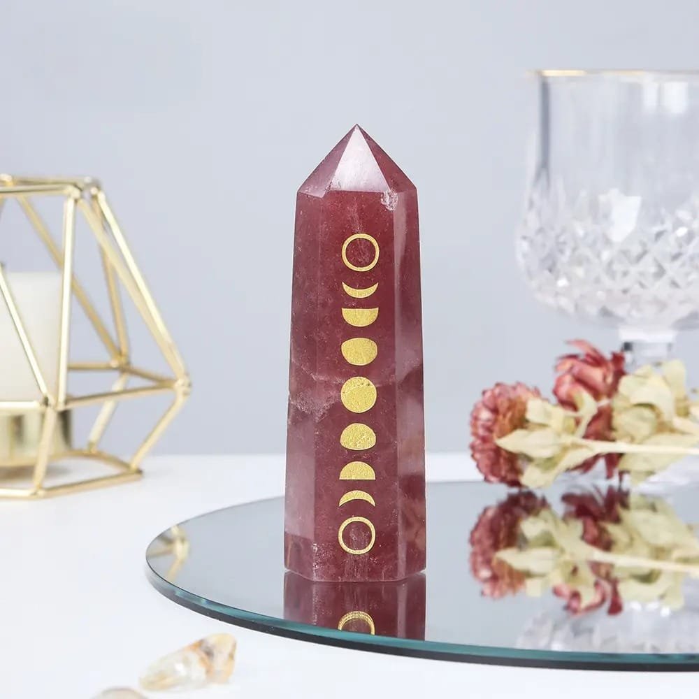 Strawberry Quartz Moon Phase Tower 3.94 in
