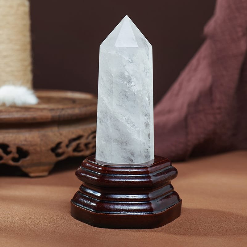 Clear Quartz Tower on Wooden Base 4.92 in