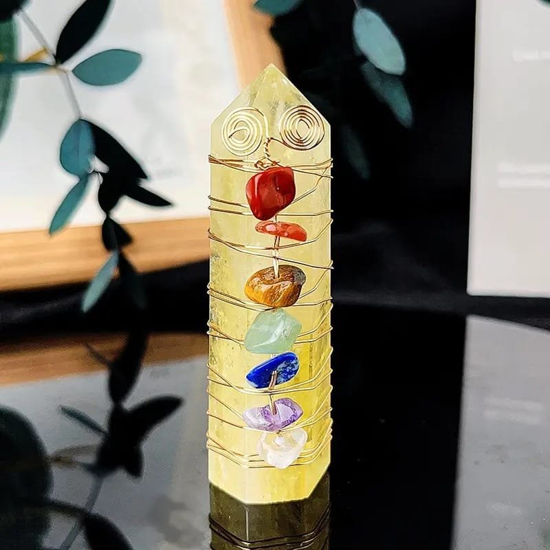 Citrine Wire Wrapped Chakra Tower 2.76 in